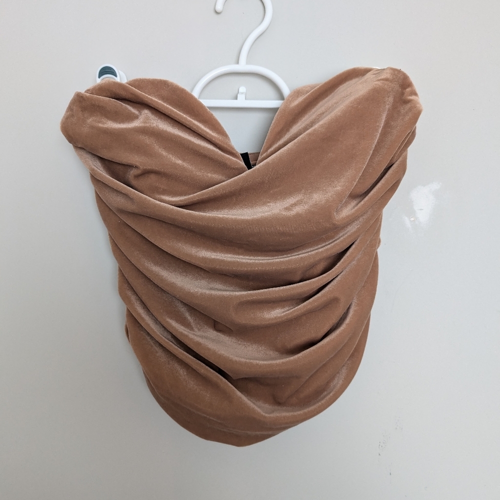 Tan Velvet Ruched Top